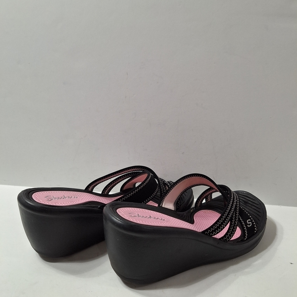 Skechers Casual Black and Pink Wedge Platform Strappy Comfy Slip On Sandal Sz.8 - Picture 4 of 11